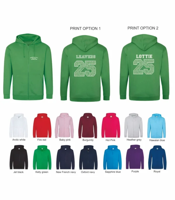 School Leavers JH050 Style 1  Senior Zip Hood From £19.99 +vat